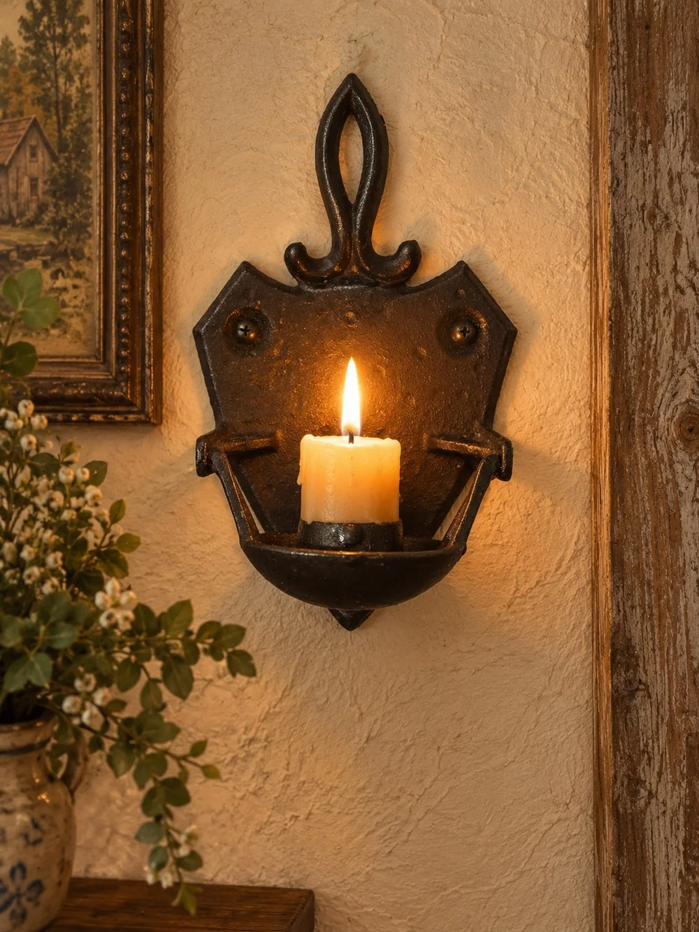 Vintage Cast Iron Swivel Candle Holder Trivet Wall Sconce -Gothic Iron Art JM20